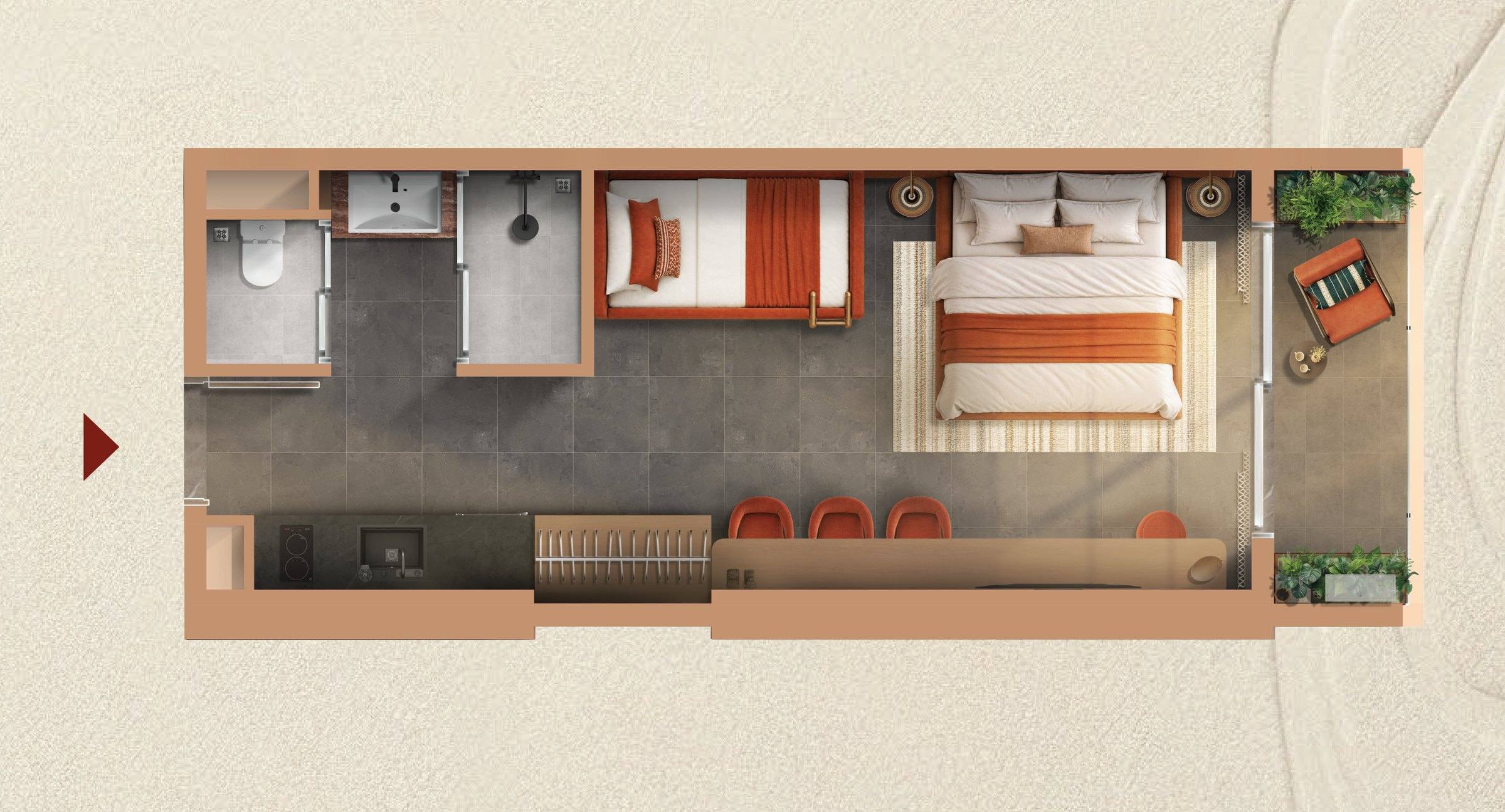 Mặt bằng căn hộ Studio F+ Q'Terra Quy Nhơn
