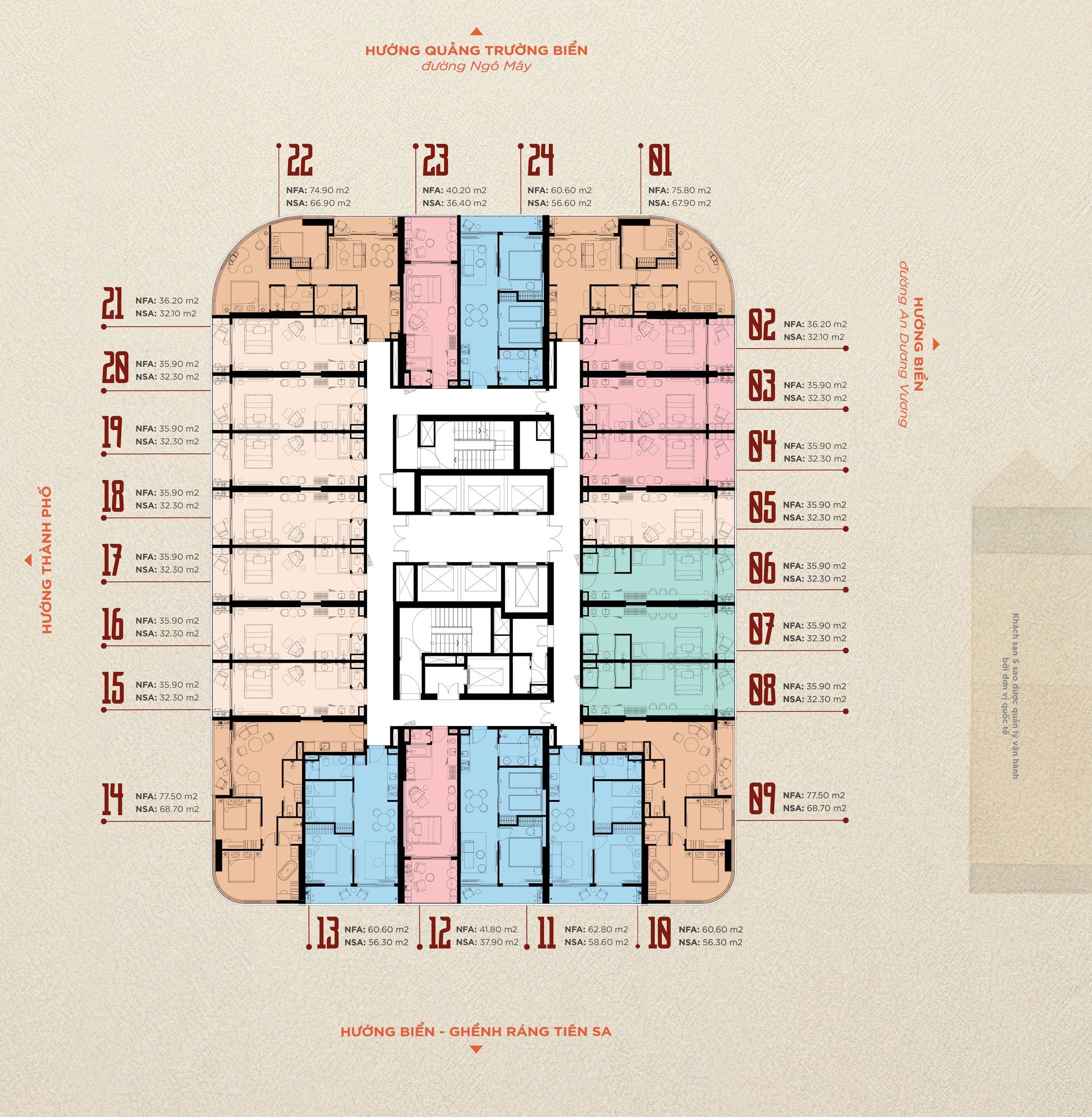 Mặt bằng tầng điển hình Q'Terra Quy Nhơn — Tầng 3–11 & 12A–20