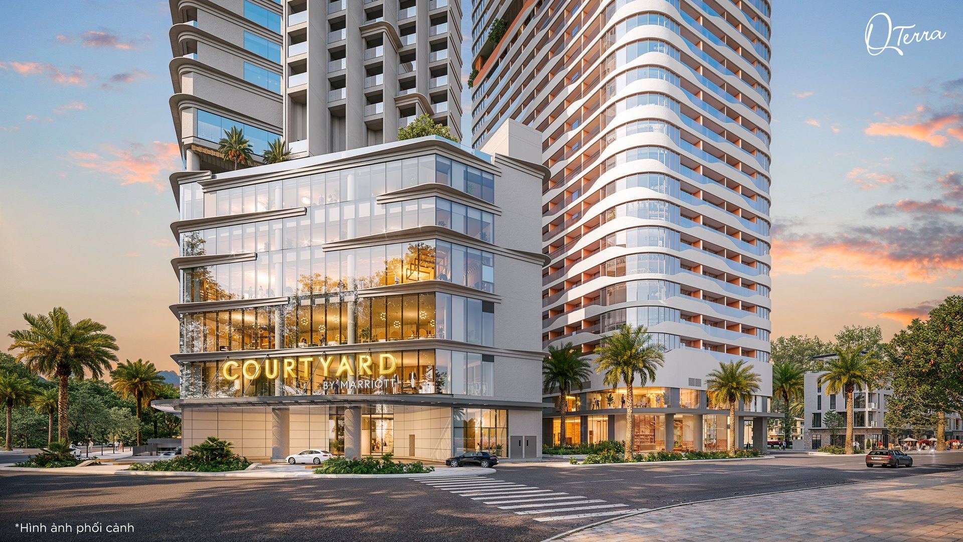 Khối đế Q'Terra và tháp khách sạn Courtyard by Marriott